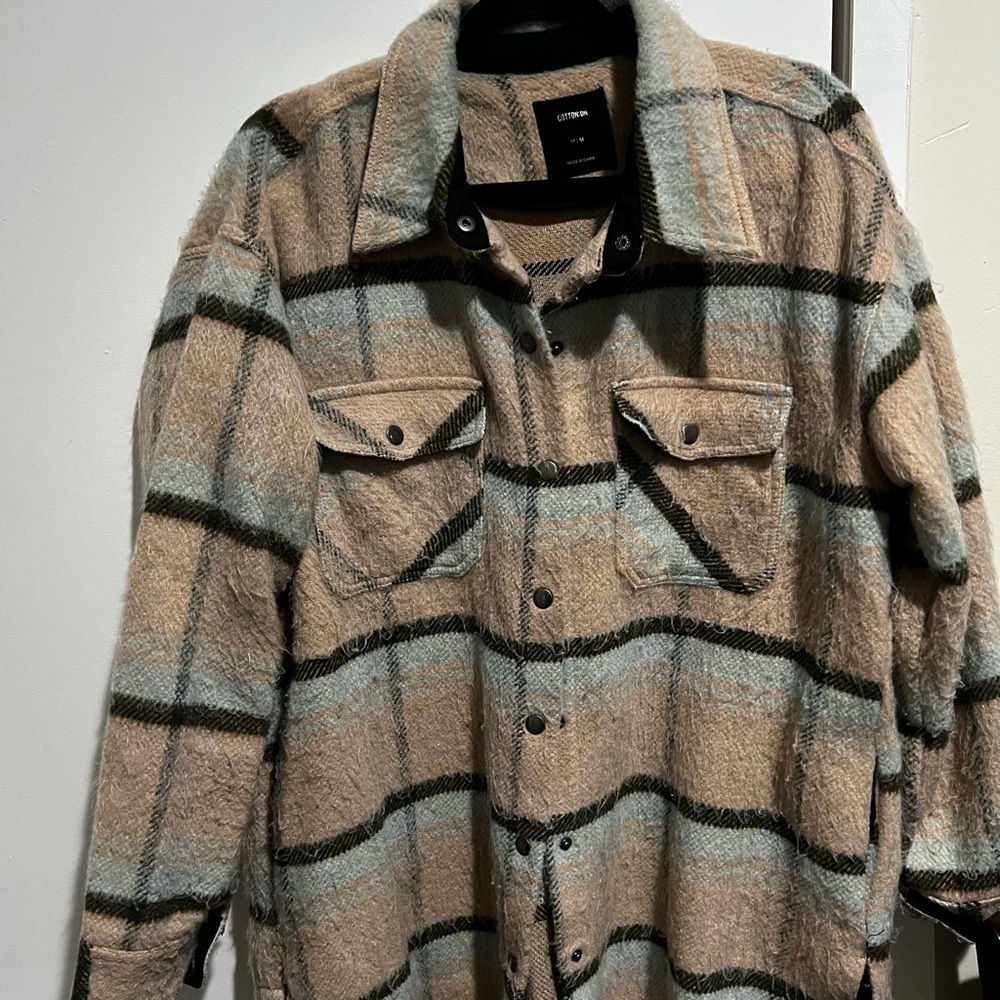 Cotton On women's Plaid Shirt Jacket - Beige and Blue